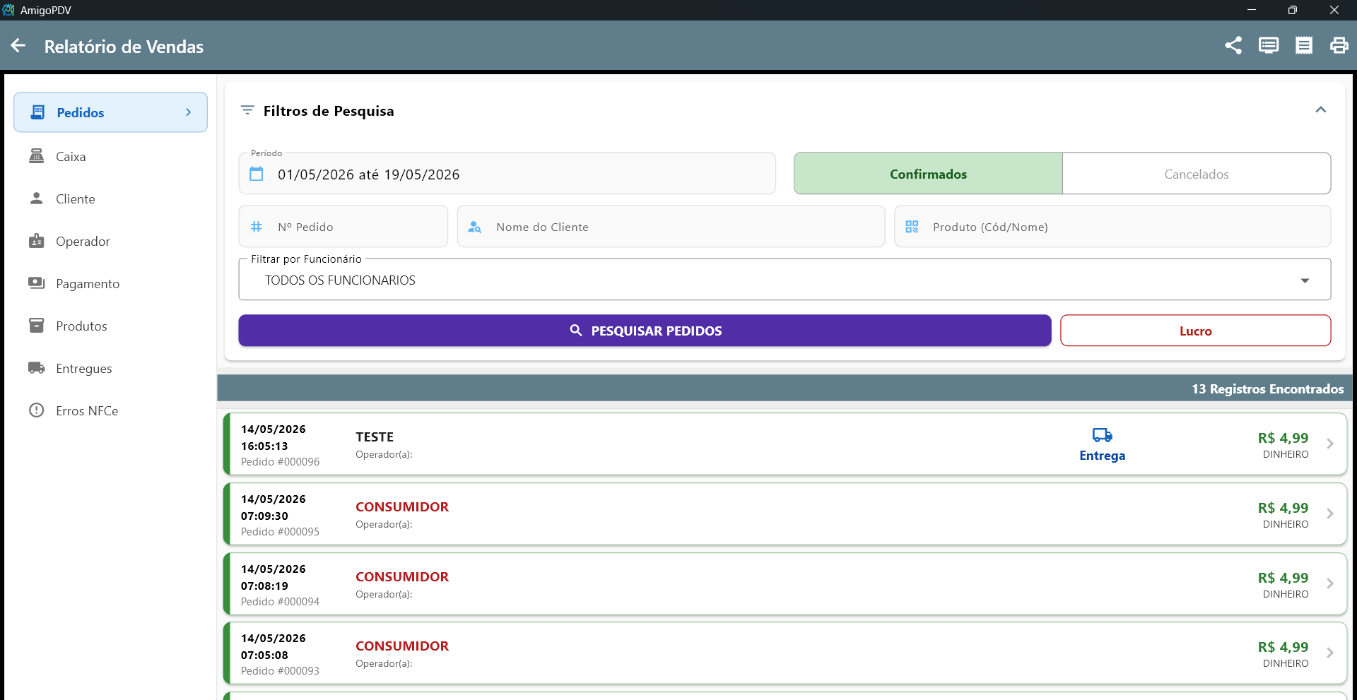 Histórico e Relatório de Vendas AmigoPDV